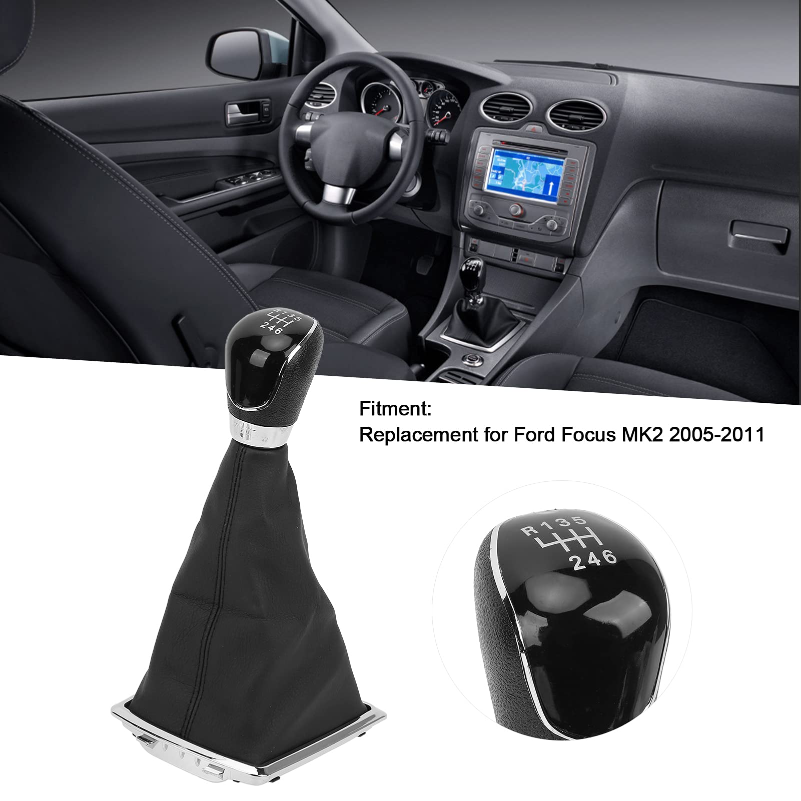 Copri Cambio In Pelle PU Per Ford Focus 2005-2012 – Parapolvere Per Leva, Nero, Dimensioni Base 123x115 Mm, Altezza 140 Mm - 5