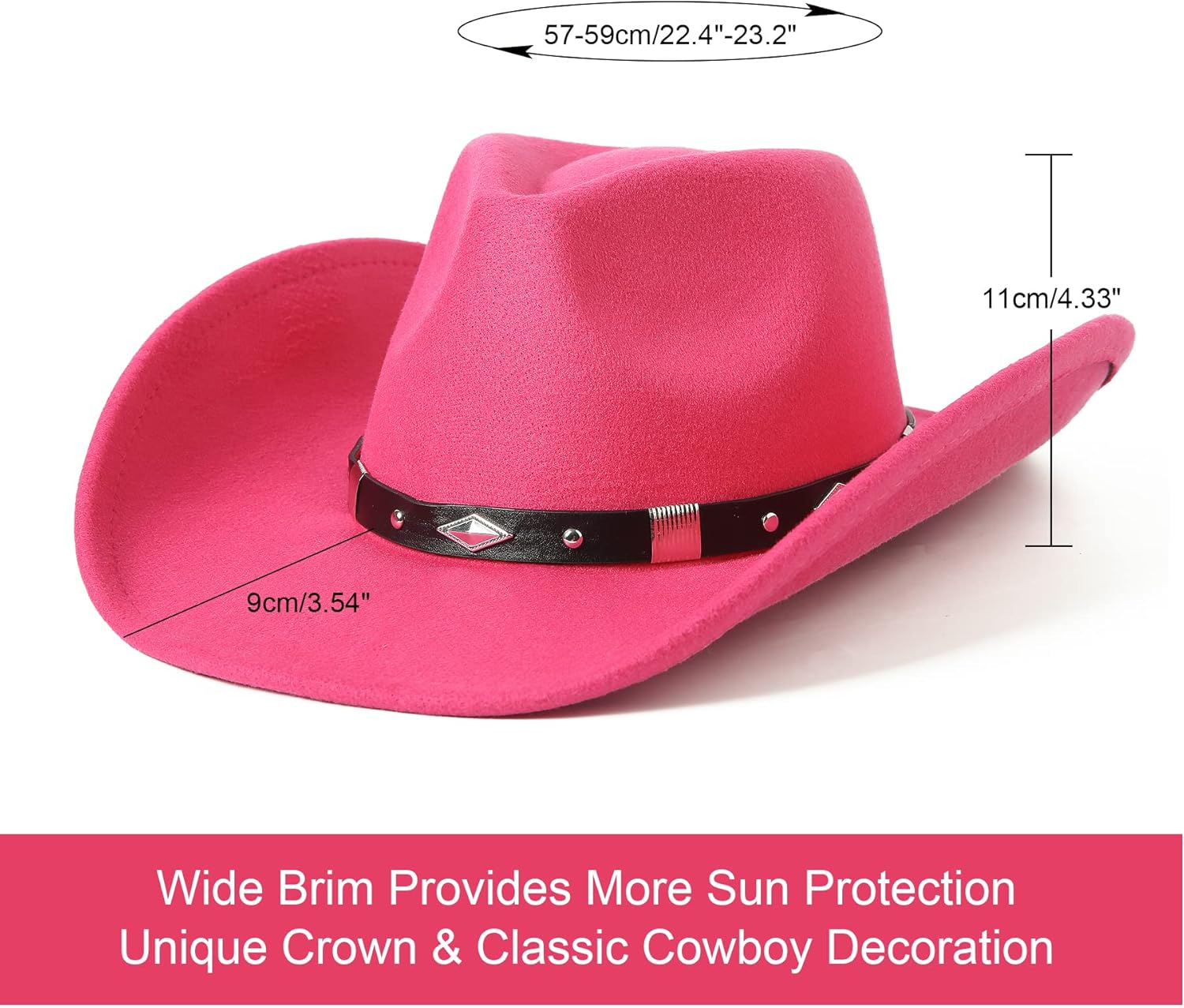 Lanzom Women Men Classic Felt Wide Brim Western Cowboy Cowgirl Hat with Belt Buckle(Medium,Black) at  Women’s Clothing store