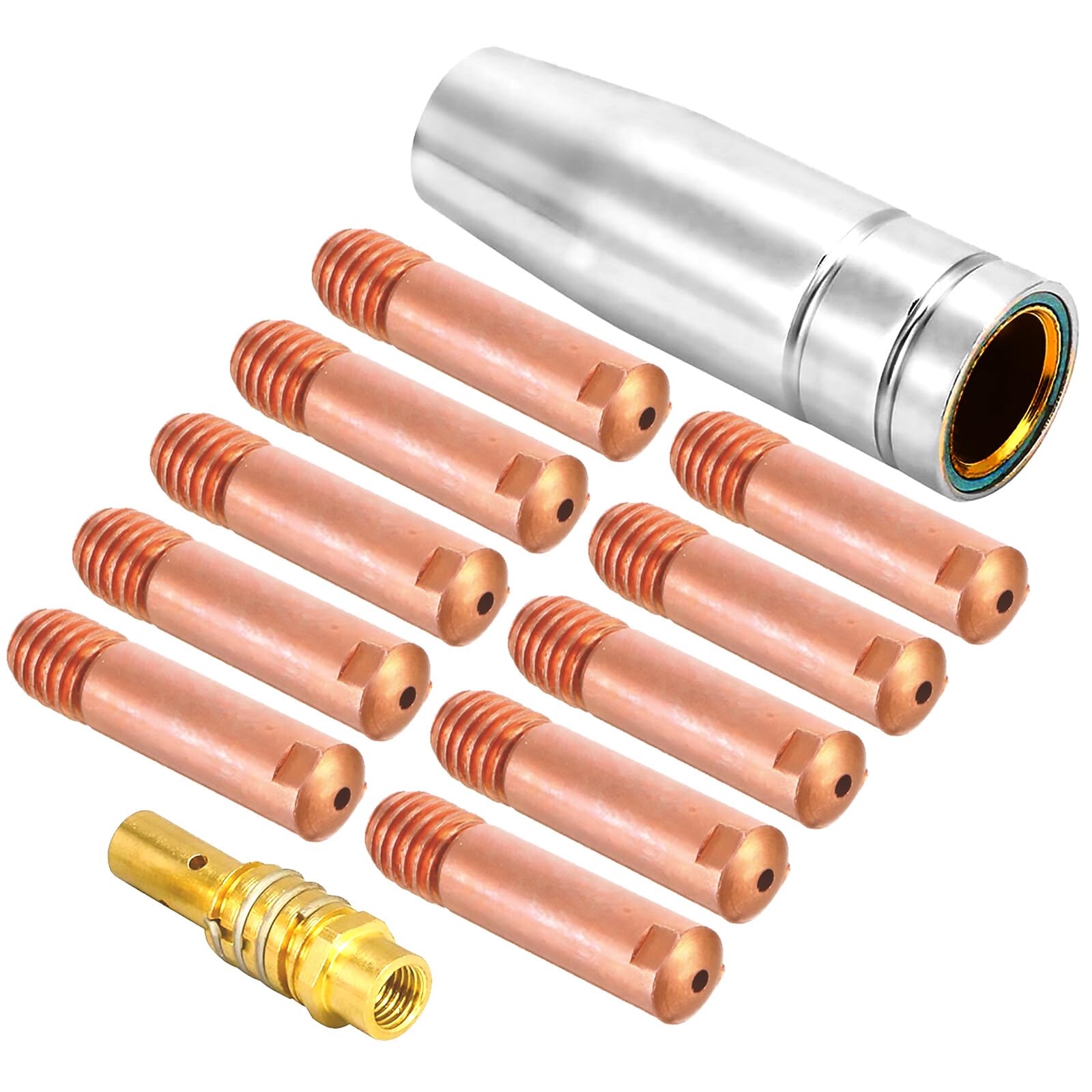 Mecmbj Welding Accessory Set, Wear Parts Set 1 Gas Nozzle Conical 10 Power Nozzle M6 0.8 mm 1 Nozzle Stock Suitable MIG Welder Consumables Accessories for AK15 Torch Gun Welding Machine - 12 Pieces