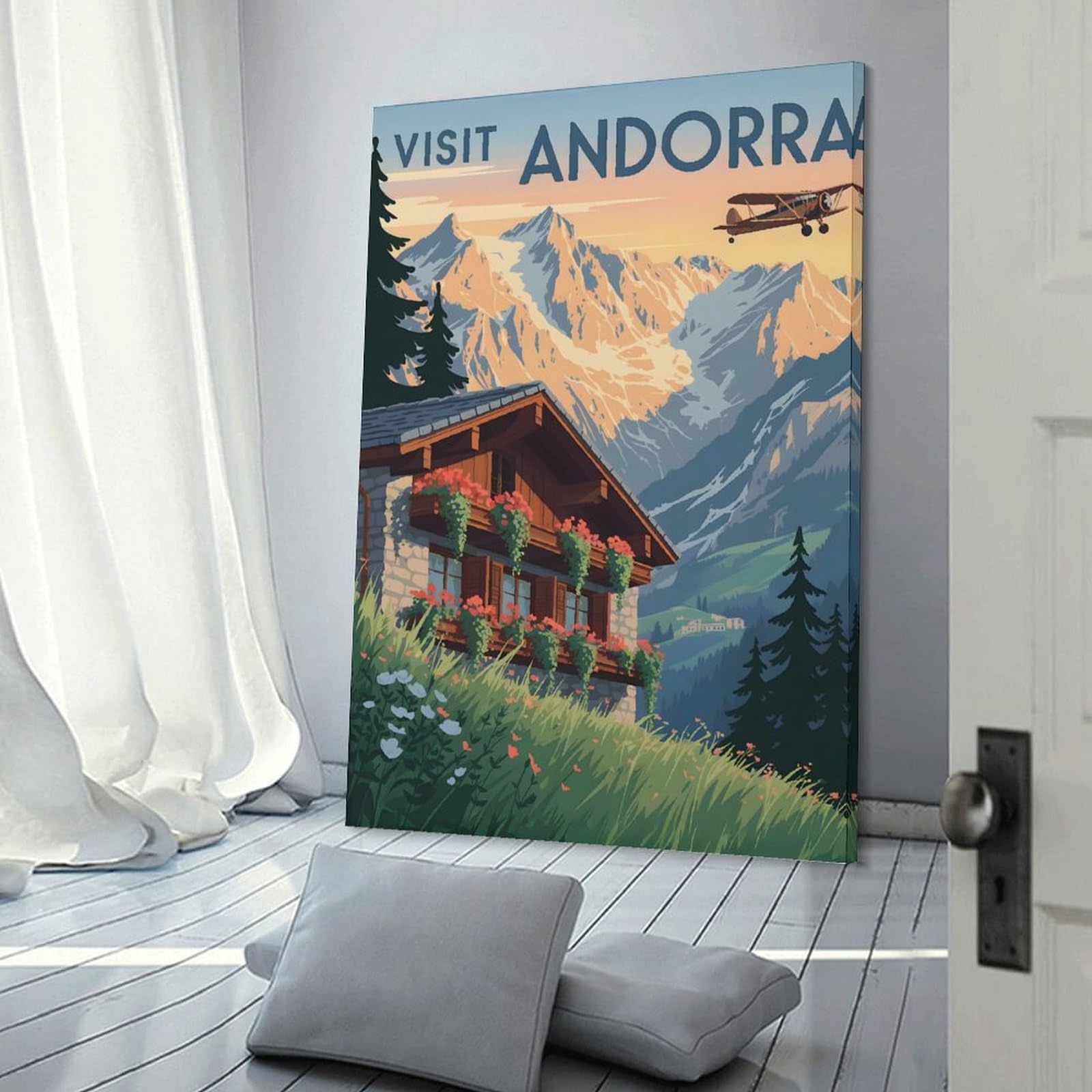Junmoney Frame-Style-3 Visit Andorra Travel Decorative Wall Artwork 24X36inch(60X90cm), For New Homes, Bedrooms Or Workspaces, A Wall Art Gift For Fresh Interiors