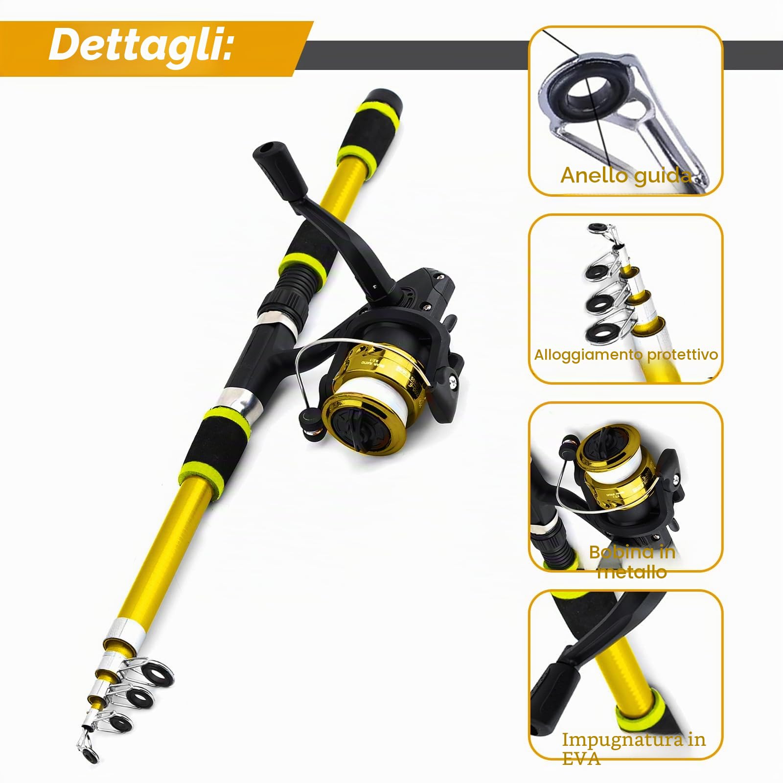 Set da pesca per bambini, 1,8 m, set di canne da pesca per bambini, con mulinello da pesca ed esca, in fibra di carbonio, telescopiche e mulinello, accessori da pesca per bambini dai 3 ai 10 anni