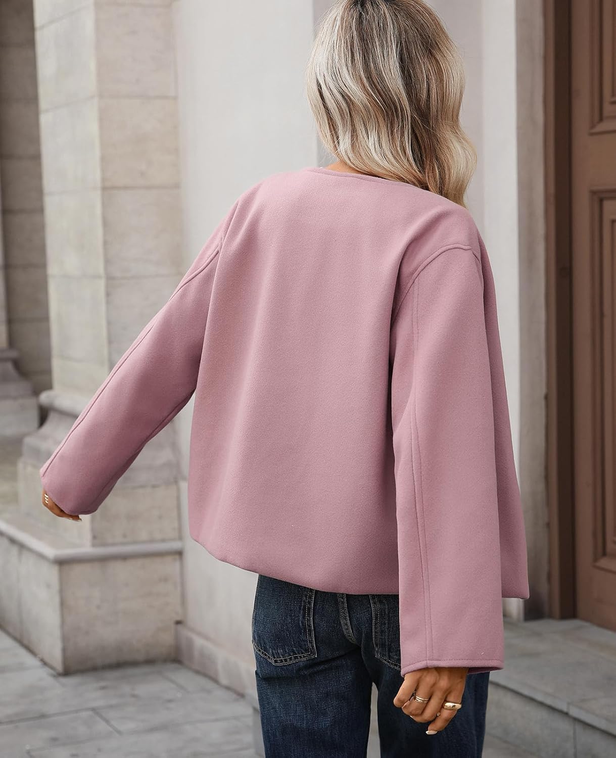 Womens cropped pea coat Long Sleeve Button Down wool coats short jackets Outerwear - Image 5