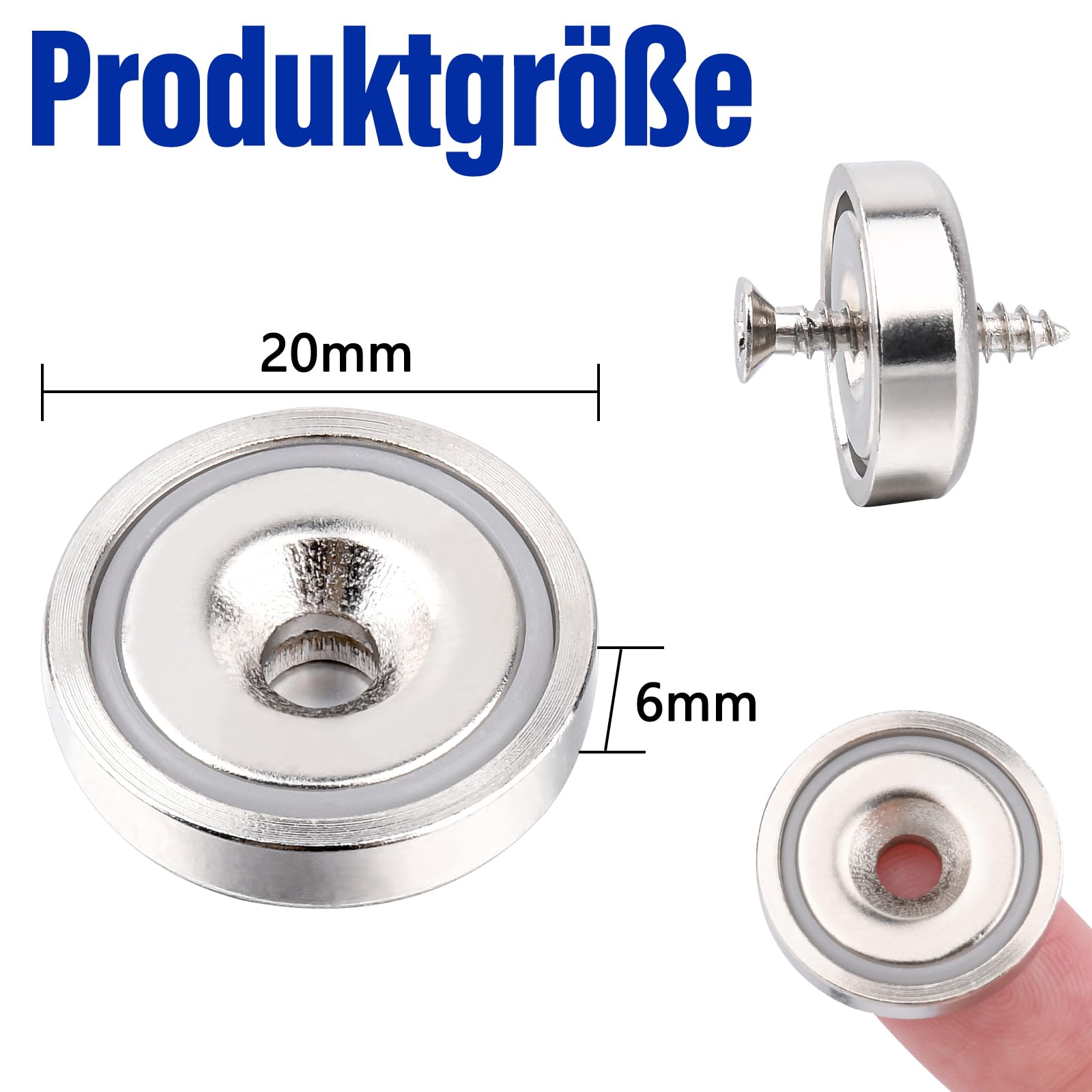 Keukenket Neodymium Magneten met gat, zwart, 16 stuks, 30 kg kracht, verzonken kopmagneet met schroeven, sterke magneten voor keuken, koelkast