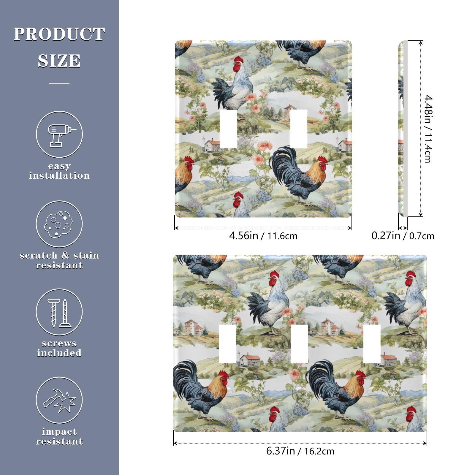 Light Switch Cover Arm Rooster Rural Flower Wall Plates for Electrical Outlets 3 Gang 202a8498f