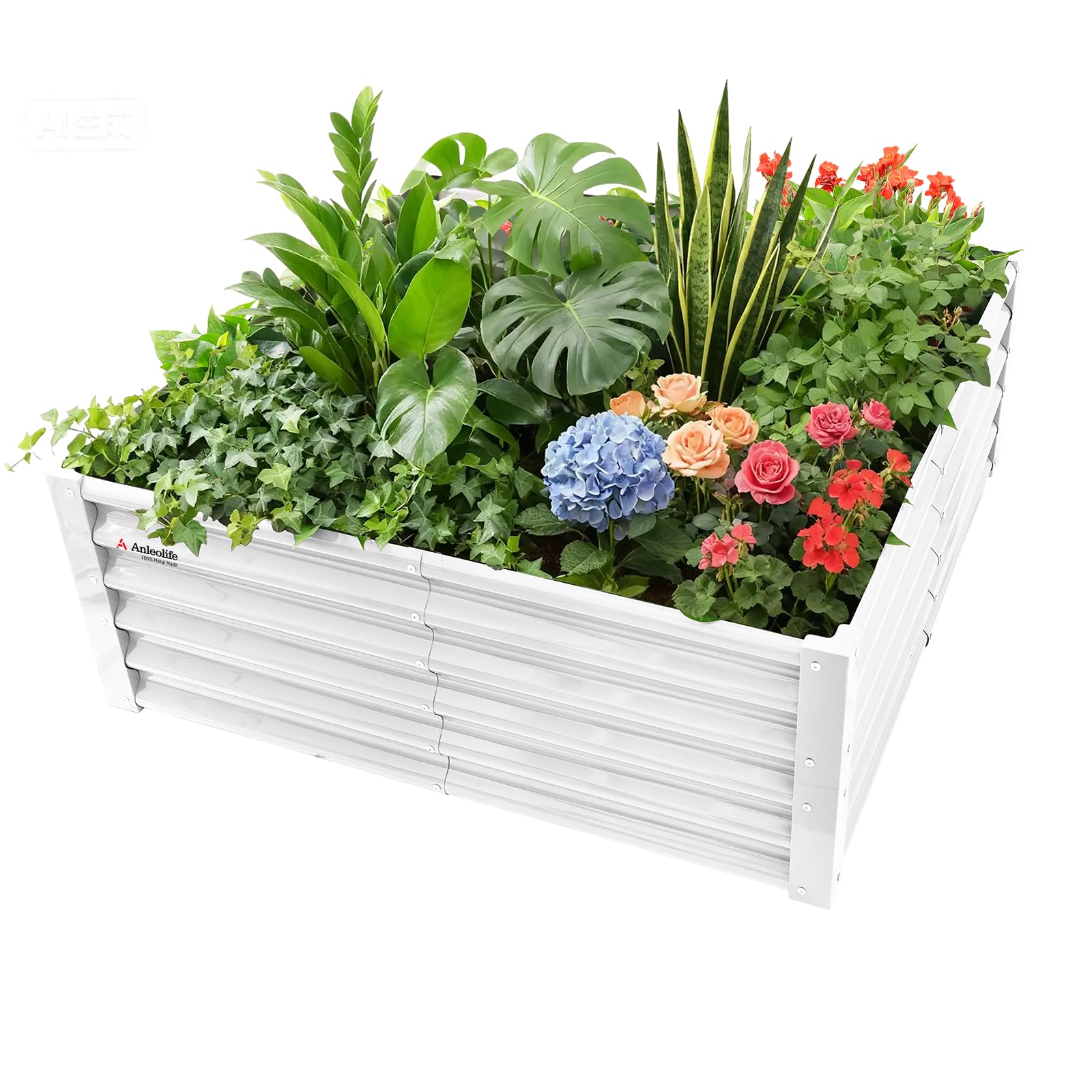A ANLEOLIFE 4x4x1.5 ft Galvanized Raised Garden Bed