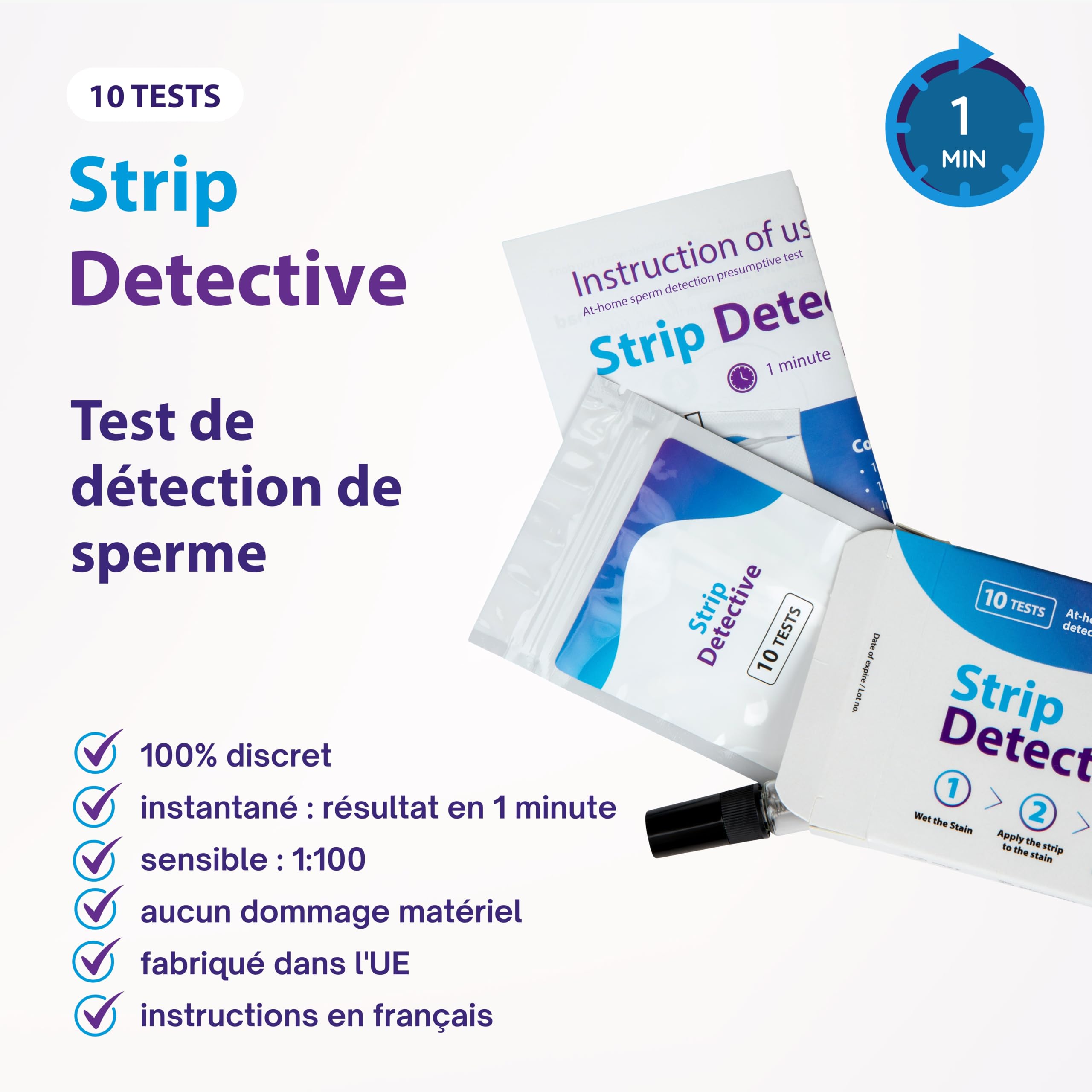 Test d'infidélité à domicile – Test de détection de spermatozoïdes, 10 bandelettes Résultats en 2 minutes – Détection de la phosphatase acide sur les textiles et les surfaces