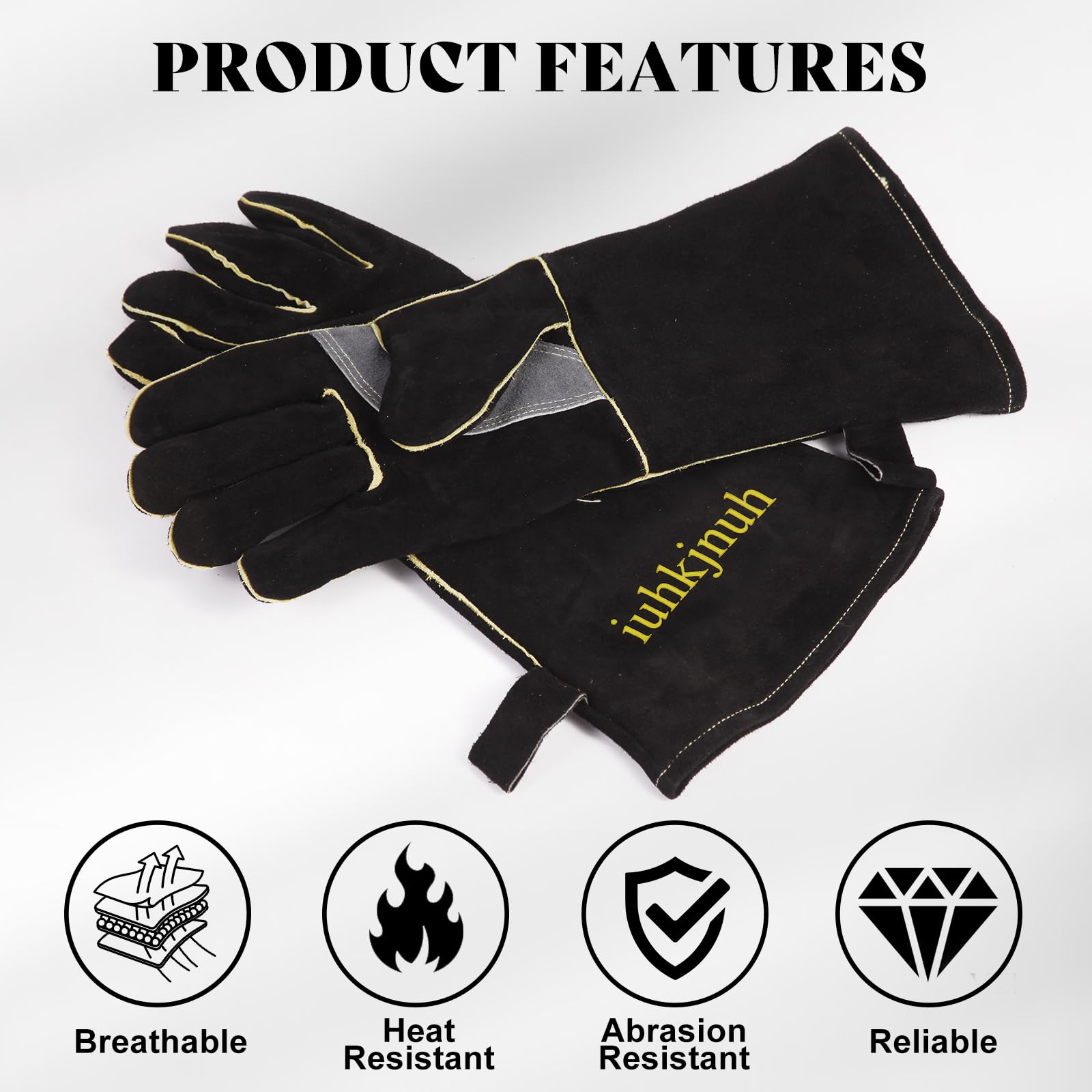 iuhkjnuh leather Welding Gloves for Women Man Heat Resistant Fire Long Sleeve Gloves for Tig Mig Stick BBQ Fireplace Animal Handling (16in) - Image 4