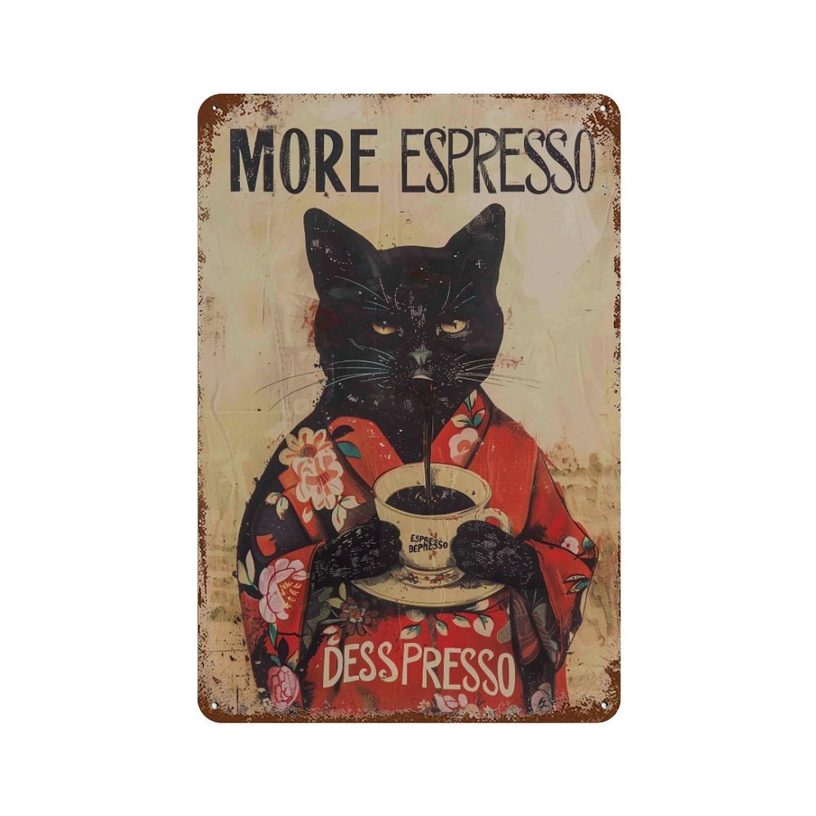 FHUYEURHRY Cozy Cafe Cat Artwork with Funny Coffee Quote 01 Wall Decor Retro Iron Vintage Art Metal Tin Sign Poster Modern Home Cofffee Club Art Bar Shop Decorations Style-33 30x20cm