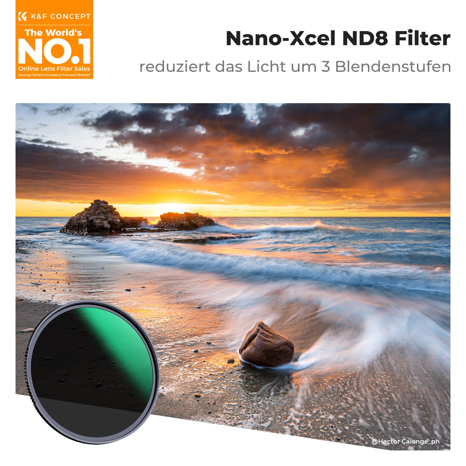 K&F CONCEPT 67mm ND8 Filter (3 Blendenstufen) Fester ND Filter,Graufilter