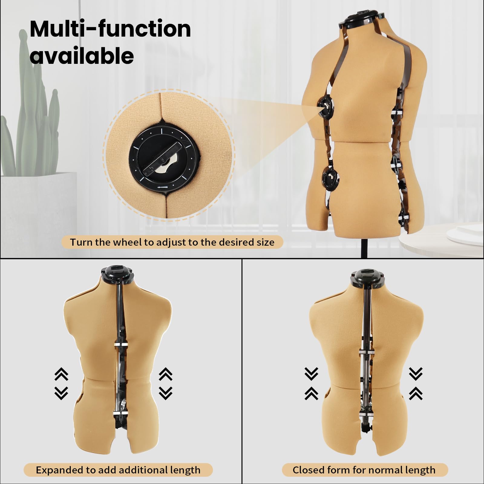 Maniquí ajustable de cúrcuma para coser talla femenina 12-18, cuerpo de modelo pinnable con 13 esferas, ruedas desmontables, rango de altura de 42.5 a 60 pulgadas para exhibición de ropa, mediano a