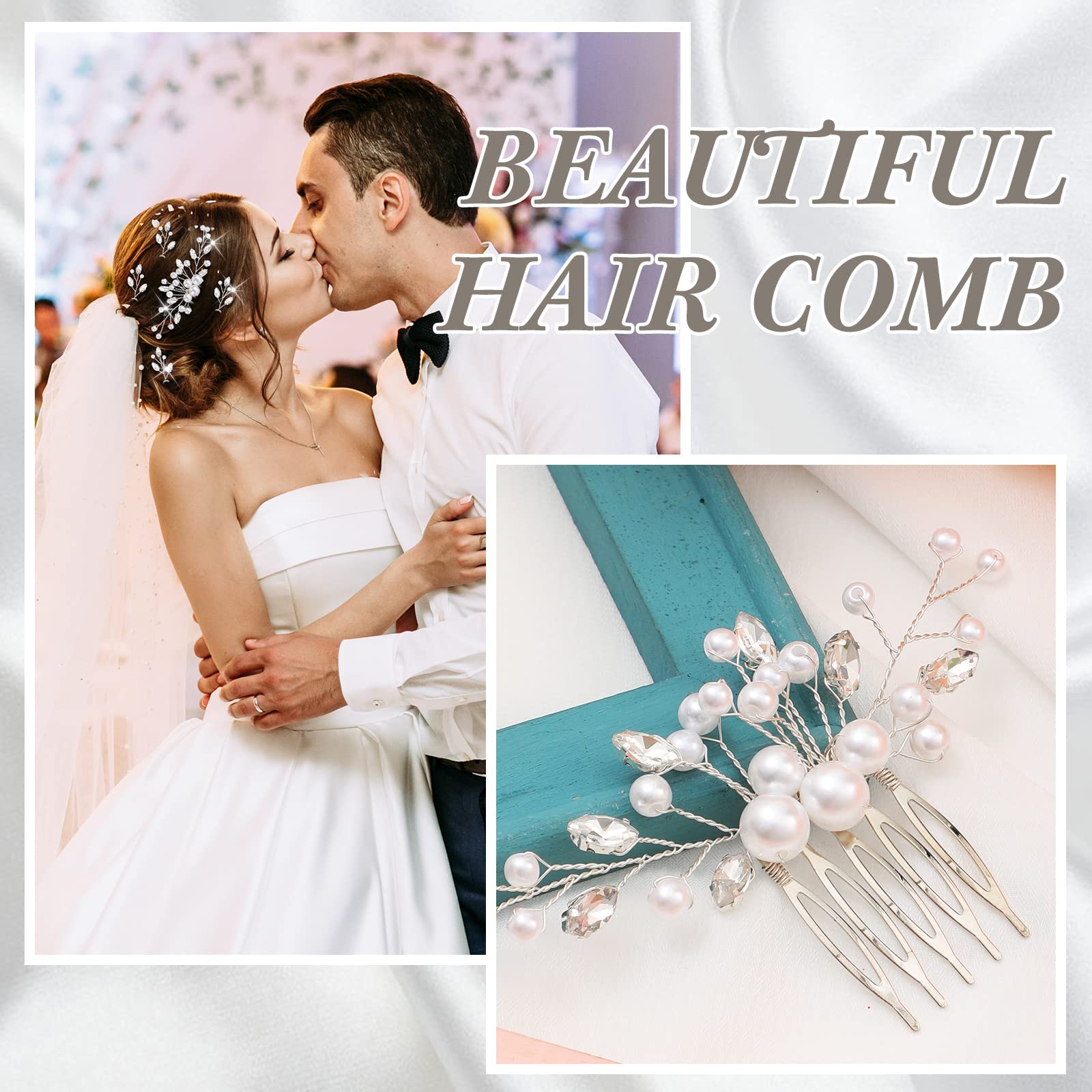 9 Stück Perlen Braut Hochzeit Haarkamm Perlen Haarnadeln Set Braut Steckkamm U Förmige Haarspangen Perle Bobby Haarnadeln Hochzeit Haarschmuck für Damen Mädchen (Silber, Retro Stil)
