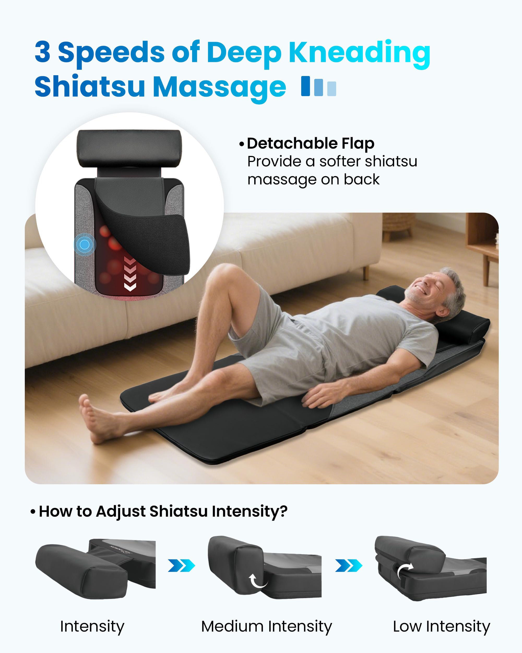 COMFIER Colchoneta de Masaje Cuerpo Completo con Calor y Masaje Shiatsu en la Espalda, Masaje Profundo, Masajeador de Espalda Función de Vibración, Apta para Sillas, Sofás o Camas, Regalo Mujer Hombre