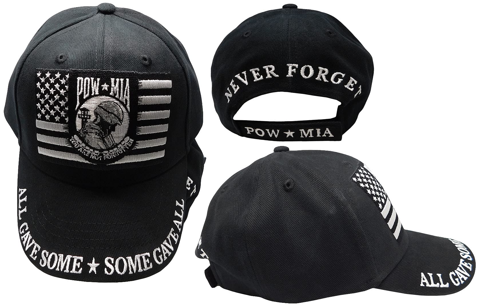 Trade Winds POW MIA All Gave Some Some Gave All Never Forget Black 100% Cotton Adjustable Embroidered Baseball Hat Cap