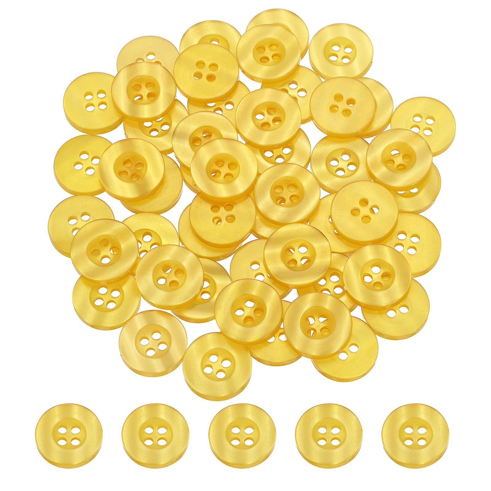 sourcing map 100Pcs Sewing Buttons (5/8") 15mm Resin Round 4-Hole Yellow