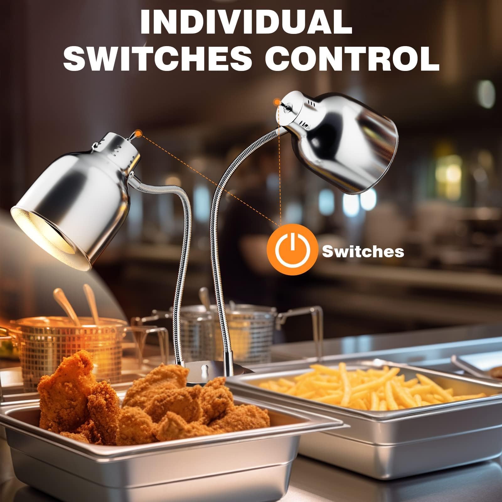 Podwójna głowica Food Warming Lamp, przenośna elektryczna lampa grzewcza 500W, komercyjny podgrzewacz żywności ze stali nierdzewnej do kuchni i stołówki