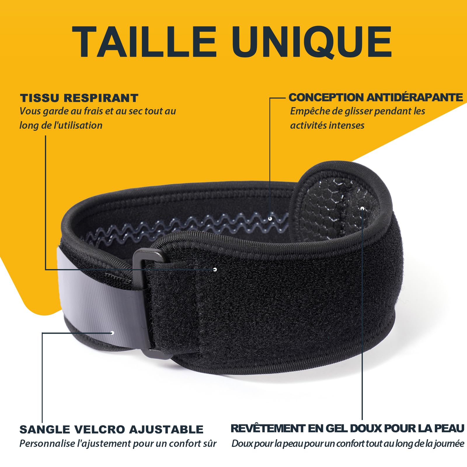 Bande patellaire pour sport, fitness et quotidien – Genouillère réglable contre la tendinite patellaire, genou du coureur et douleurs au genou – Bande unisexe pour taille M/L, 2 pièces