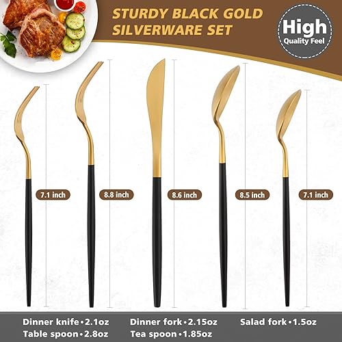 Miniatura 2 de Oliviola - Juego de cubiertos de acero inoxidable de 40 piezas para 8 personas, color negro mate, acabado satinado, apto para lavavajillas