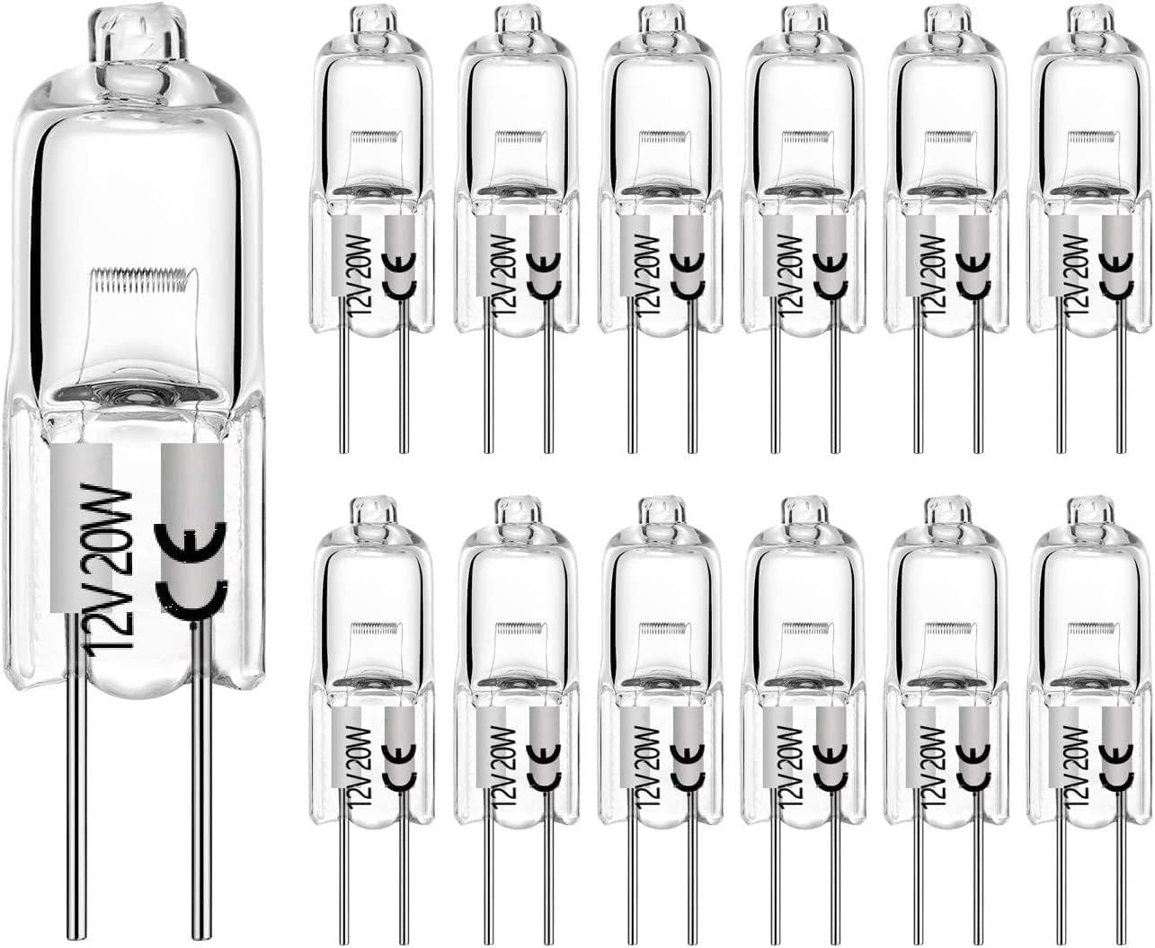 HAOIOPMG4 Bulb 12 Pack Crystal Clear Halogen Light Bulb 2 Pin 12V 20W JC T3 Bi-Pin G4 Base Dimmable 2700K Warm White 2 Prong Light Bulb for Under Cabinet Puck Light, Chandeliers, Landscape Lighting