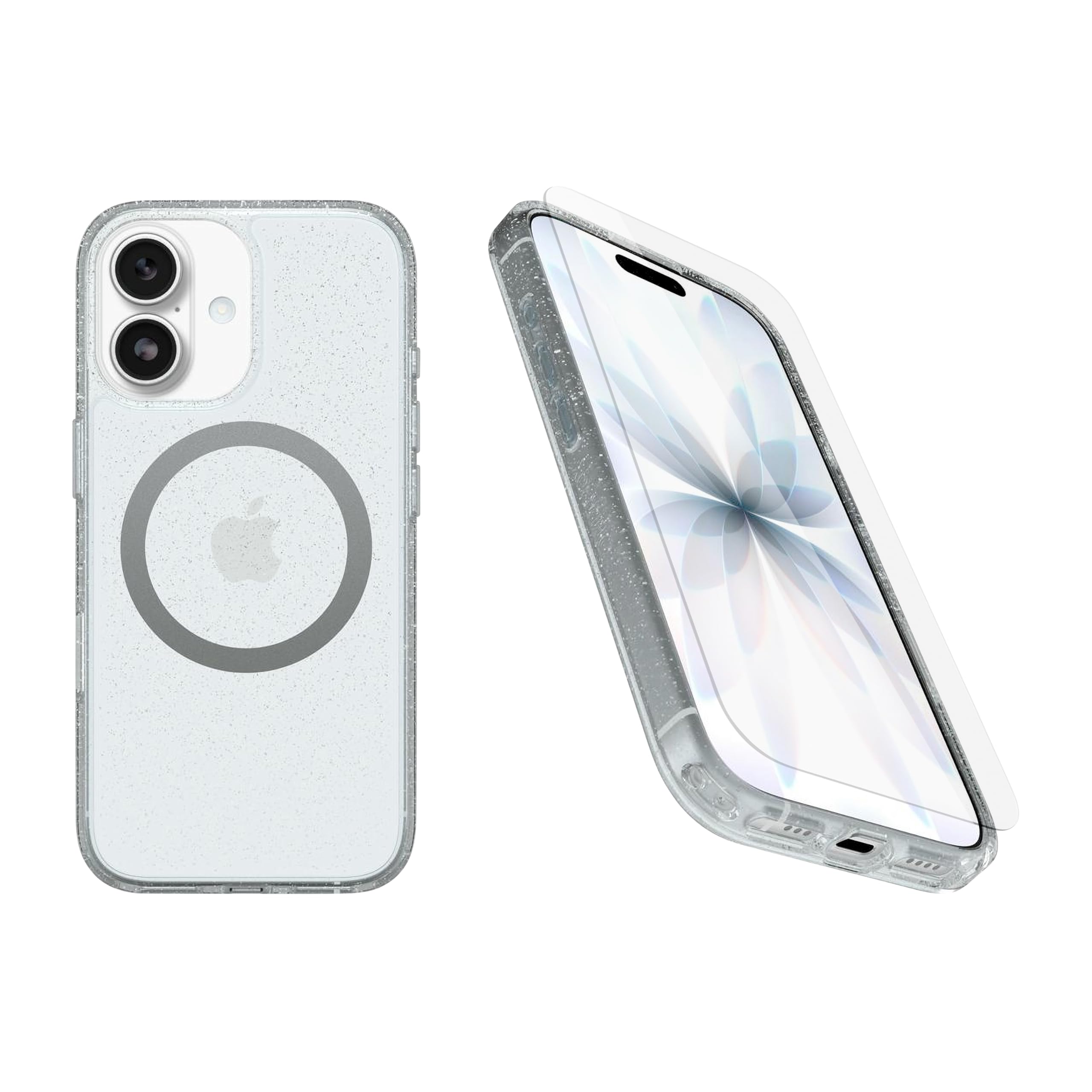OtterBox Paquete para iPhone 17 (Solamente): Symmetry Clear Series + Funda y Protector de Pantalla, Polvo de Estrellas (Transparente/Purpurina), se Ajusta a MagSafe, Ultra Elegante, Bordes elevados