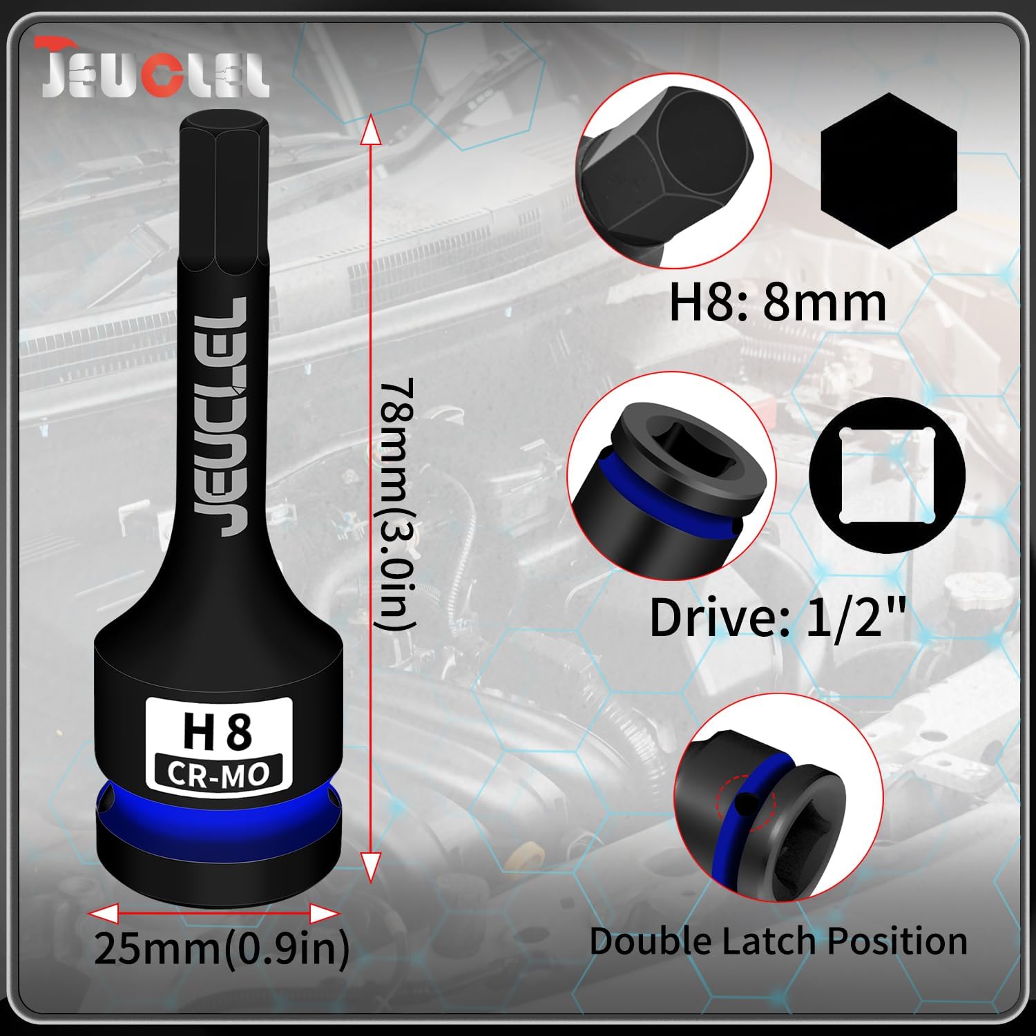 2Pcs 8mm Hex Impact Bit Socket, H8 1/2-Inch Impact Drive Allen Socket, Cr-Mo Steel Lengthen Hex Screwdriver Adapter for Electric Ratchet Wrenches Fastening Screws