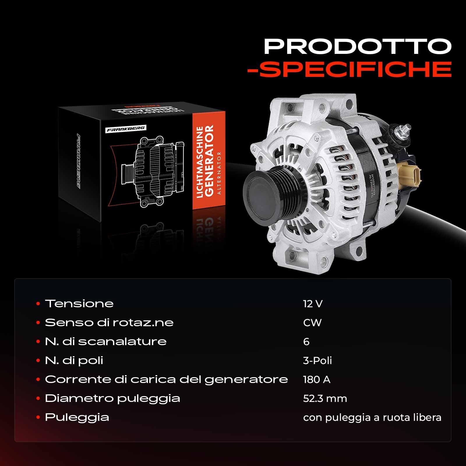 Frankberg Alternatore Generatore 04801338AB | 04801338AB; Compatibile con: Nitro, Cherokee KJ, Wrangler III JK, Cherokee KK