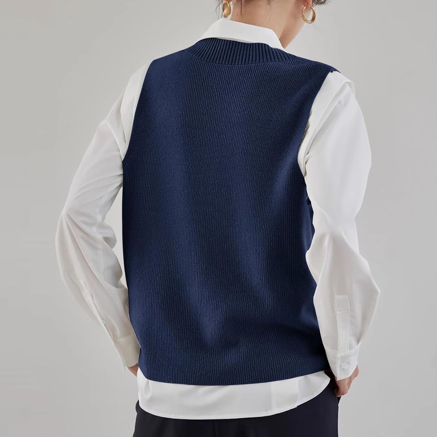 ZUEVI Women's Sweater Vest V Neck Sleeveless Pullover Knitwear Tops Casual Trendy Solid Crop Knitted Sweaters Vests - Image 3