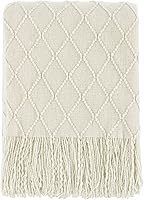 BOURINA Beige Chenille Throw Blanket 50x60 Inches - Soft Textured Knit for Cozy Sofa Couch Bed Decor