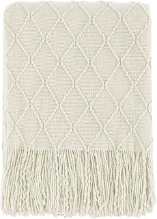 BOURINA Beige Chenille Throw Blanket 50x60 Inches - Soft Textured Knit for Cozy Sofa Couch Bed Decor