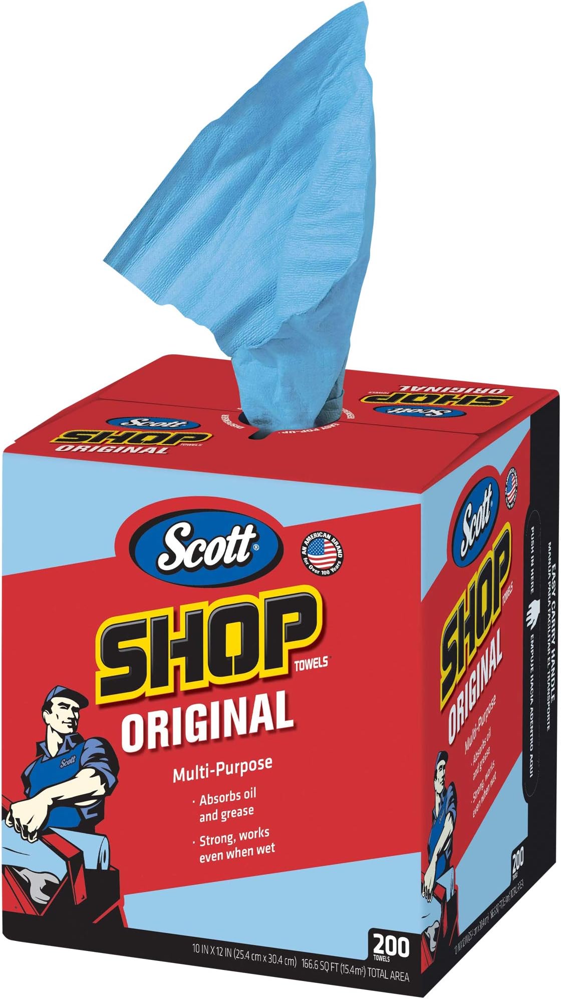 Top Pack Supply Scott Shop Towels Pop-Up Box, 10" x 12", Blue, 200/Box (Case of 2 Boxes)