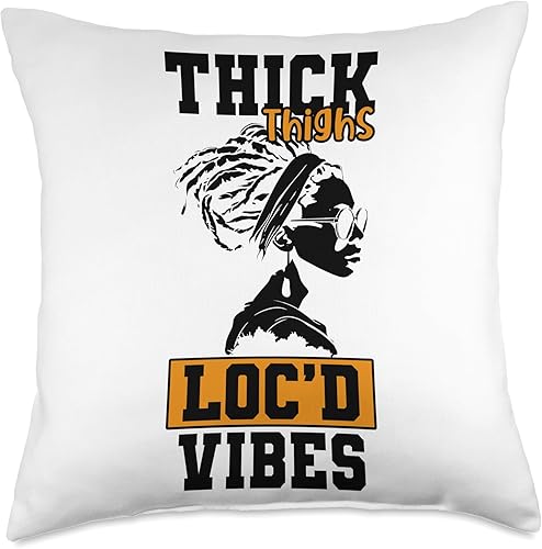Thick Thighs Loc'd Vibes Afro Hair Black American African Throw Pillow, 18x18, Multicolor