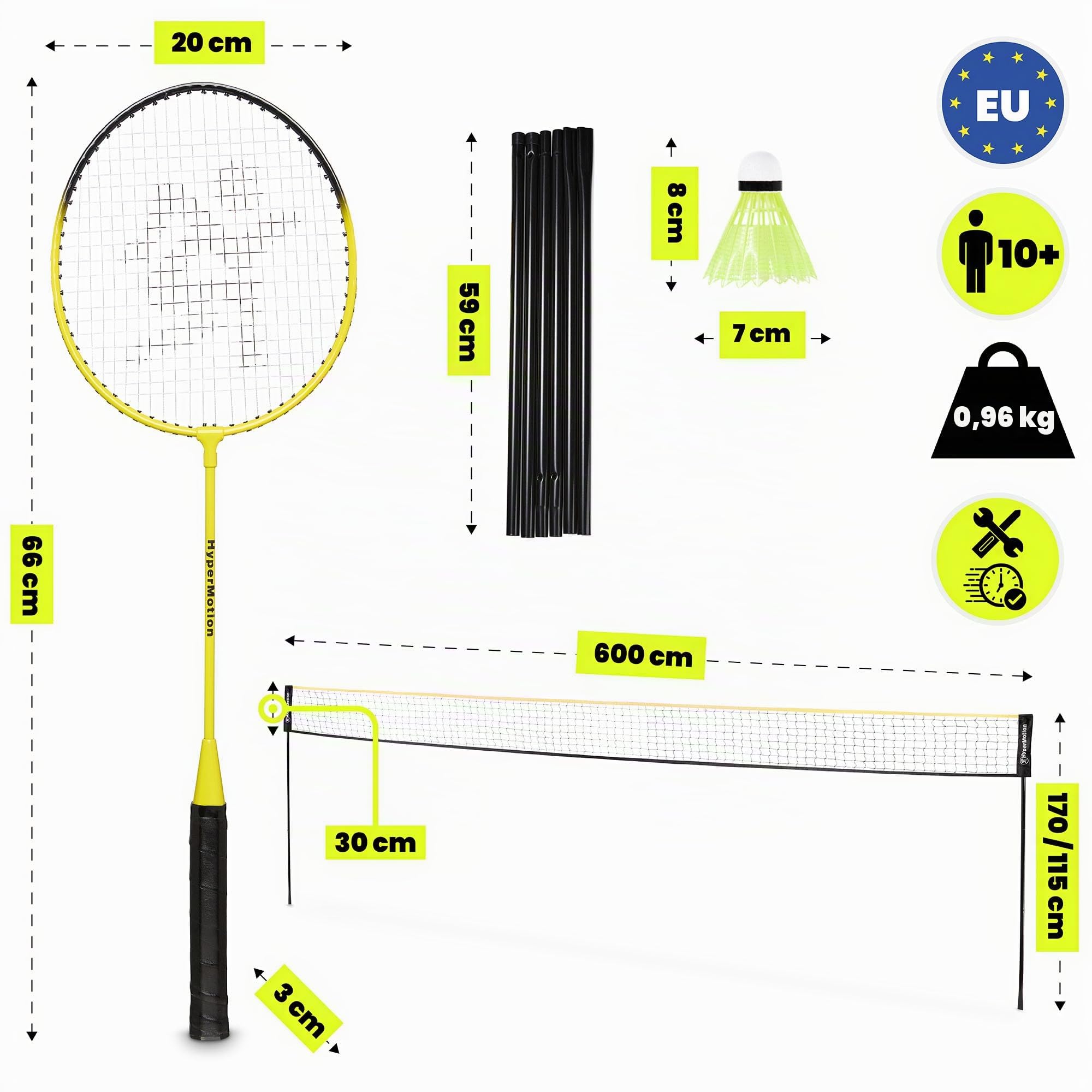 HyperMotion Badminton Set mit 2 Stahlschlägern und Tragetasche aus Oxford-Gewebe, Freizeitspiel für Garten, Park und Strand, Einsteiger