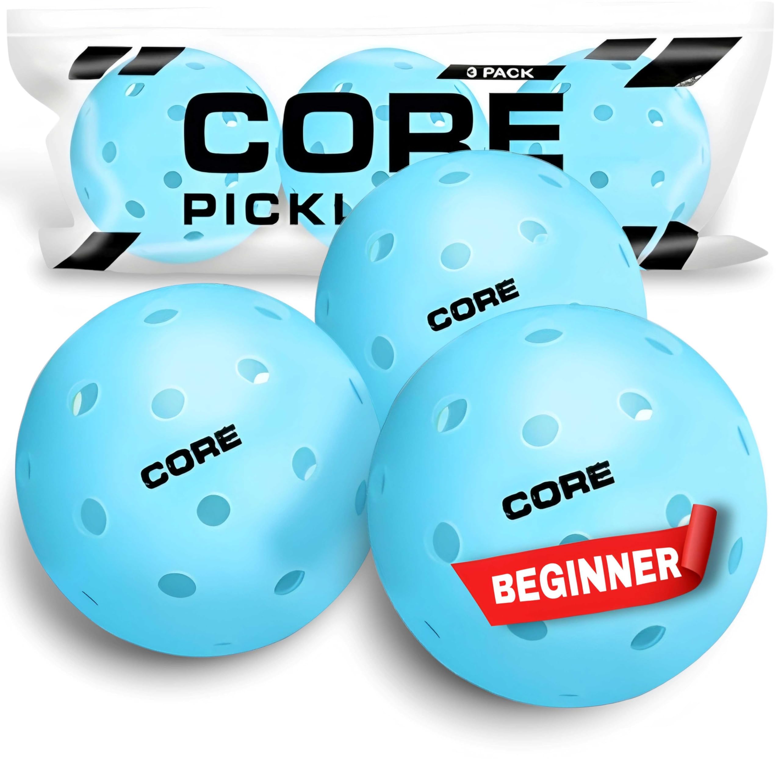 CORE Pickleball Balls for Professionals and All Levels of Play - Set of 4-50 Balls with 40 Holes - Durable & Seamless Design - Premium Outdoor Pickleball Balls, Polypropylene - USA Pickleball Approved