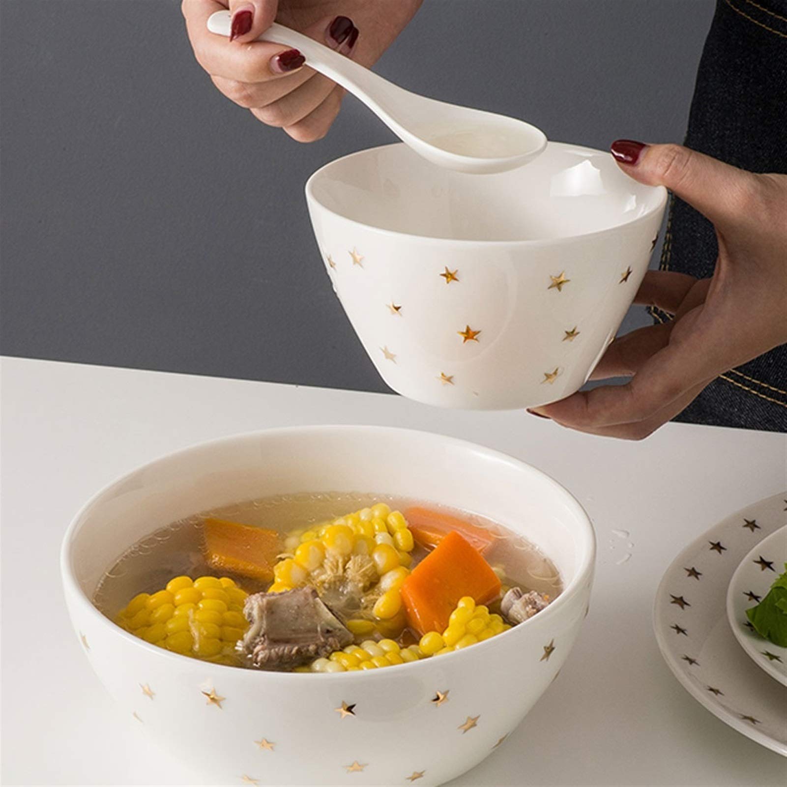 cuchara Can Ceramic Soup Spoon Set Cuchara de arroz Hogar 10 Piezas Cuchara de sopa de porcelana creativa 5,4 pulgadas de largo cuchara sopera