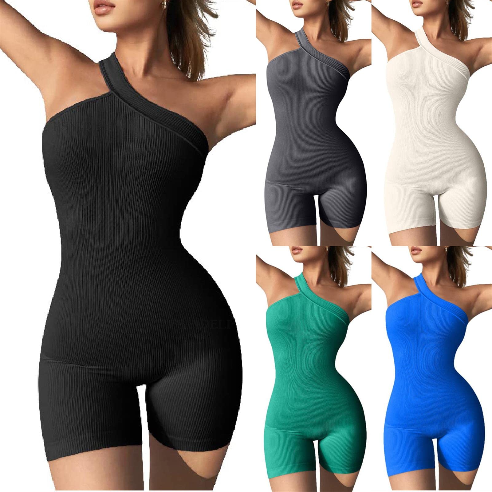 Frauen Yoga Jumpsuit Herbst & Winter Gewinde Eine Schulter Ärmellose Strampler Slim Hüfte Lift Activewear Overalls Shorts