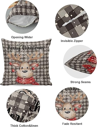 Miniatura 5 de Juego de 2 fundas de almohada navideñas de 18 x 18 pulgadas, fundas de cojín decorativas de reno, fundas de almohada suaves, fundas de almohada