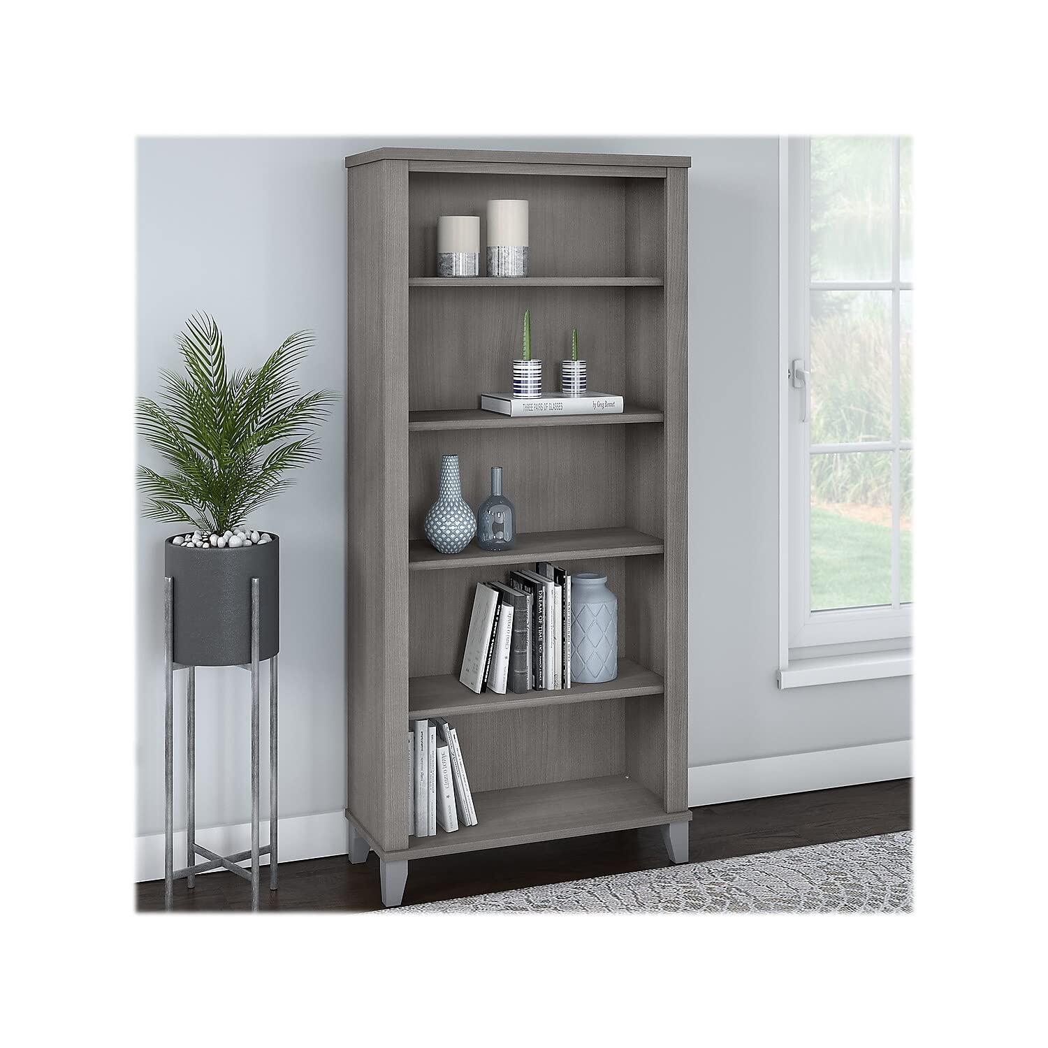 Bush Furniture Somerset Tall 5 Shelf Bookcase in Platinum Gray