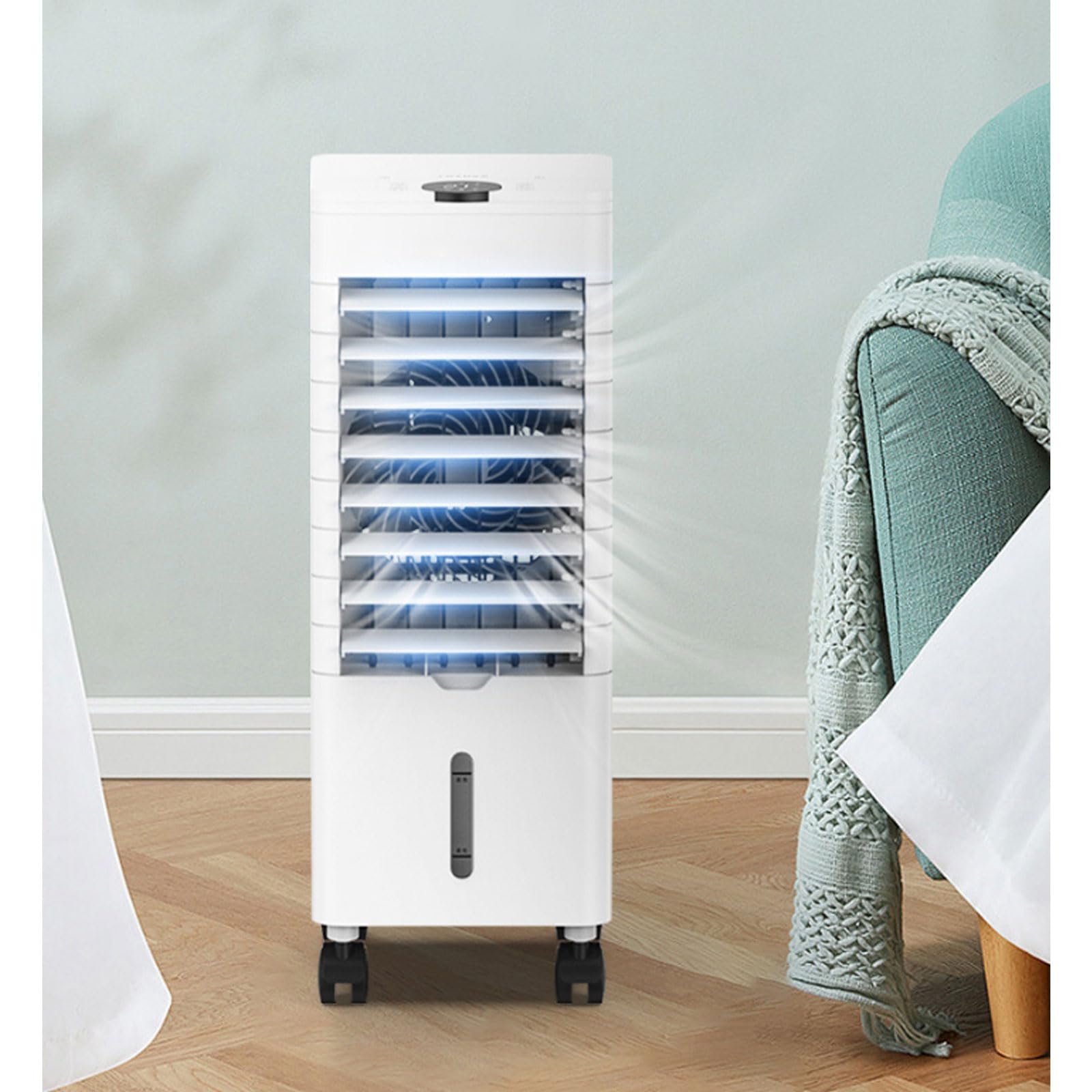 WJIANBIN Mobile Water Cooling Fan, Windowless Portable Air Conditioners 120° Oscillation, 3 Speeds, 12H Timer, Fast Cooling Evaporative Cooler for Home Office