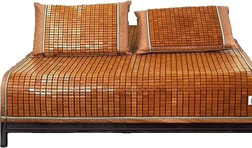 MBROS 3PCS Carbonized Bamboo Summer Sleeping Mat Cooling Mattress Topper Pad and Pillow Shams Sets, Foldable Summer Bed Mat Cool Non-Slip Bamboo