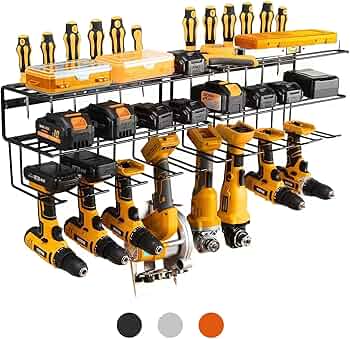 Power Tool Organizer for Tool Storage,Drill Holer Wall Mount,Tool Organizers and Storage Rack for Garage Organization,Garage Wall Organizer with Shelf,Heavy Duty for Lifetime Use(2 Pack Black)