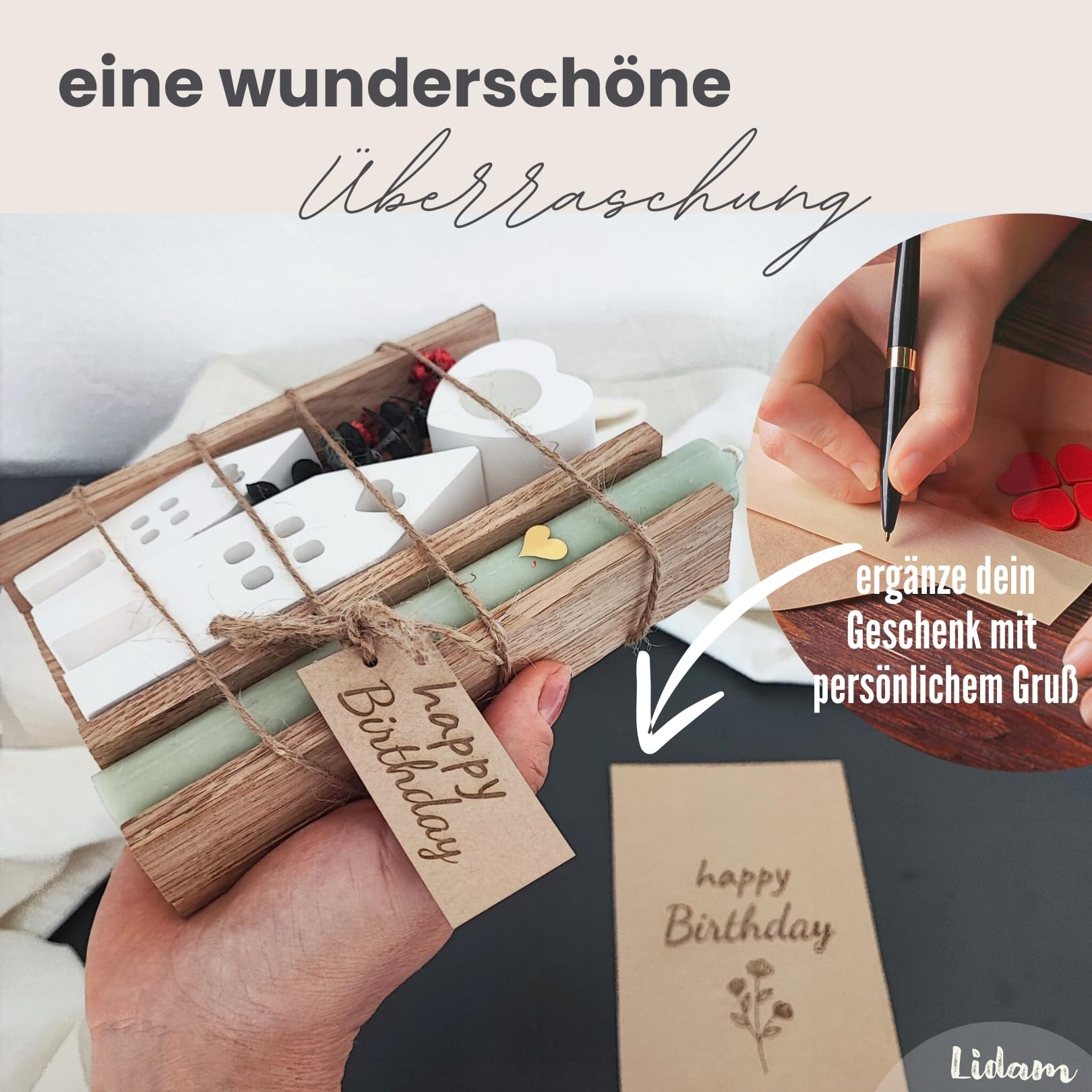Kerzen Geschenkset zum Geburtstag | Geschenk für Frauen oder Freundin | Mitbringsel | Lichterhäuser Kerze Deko mit Trockenblumen