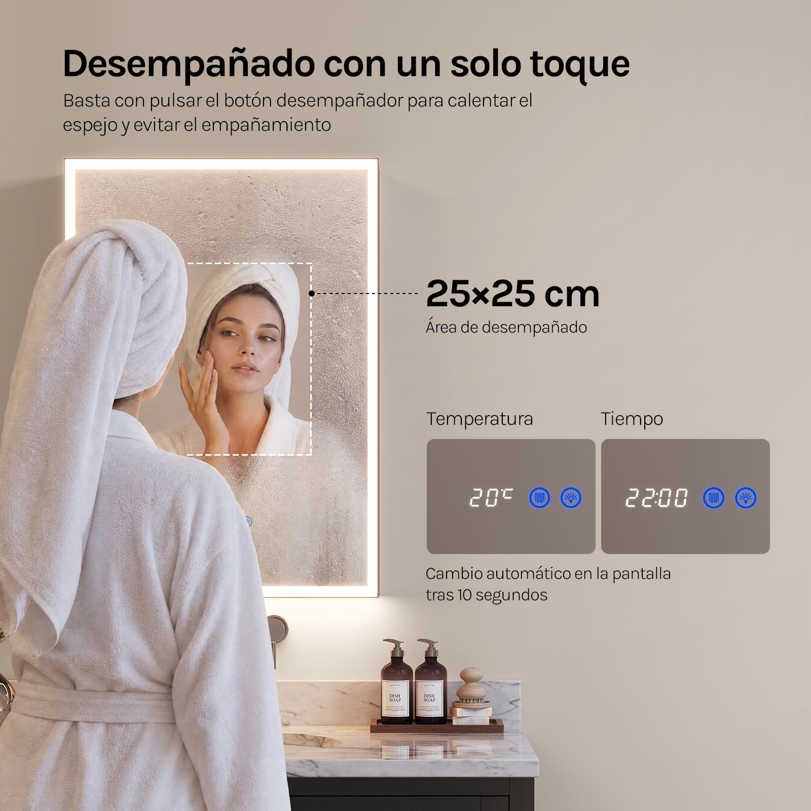 WOLTU Espejo de Baño con LED, Espejo con Espacio de Almacenamiento, Función Antivaho, Estantes Ajustables, Lupa de Aumento 3×, 1 Puerto USB, 1 Puerto Type-C, 2 Enchufes, 14,5×50×70 cm, Negro