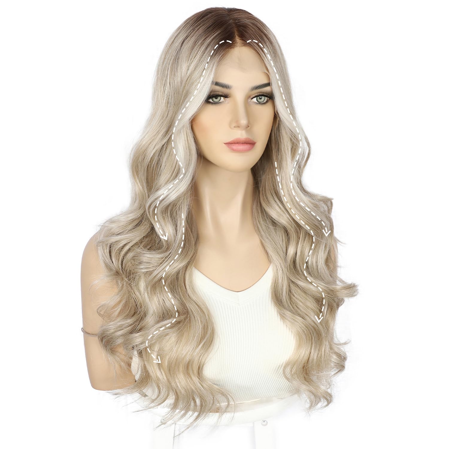 Sapphirewigs Perücke Blonde Lace Front 13x4 Blonde Synthetische Perücken Körper Welle Lace Front Haare Vorgezupfte Tägliche Wear Party Datum Weihnachten 22 inch