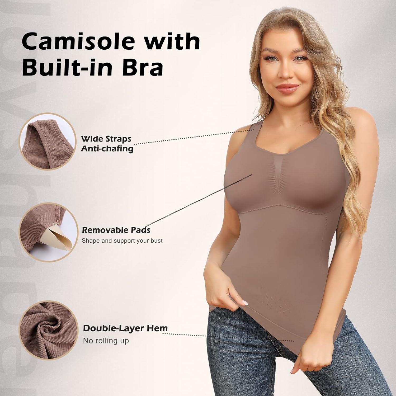 Shapewear Camisoles With Built in Bra Tummy Control Compression Tank Tops for Women Body Shaper Padded Tanks - Image 2