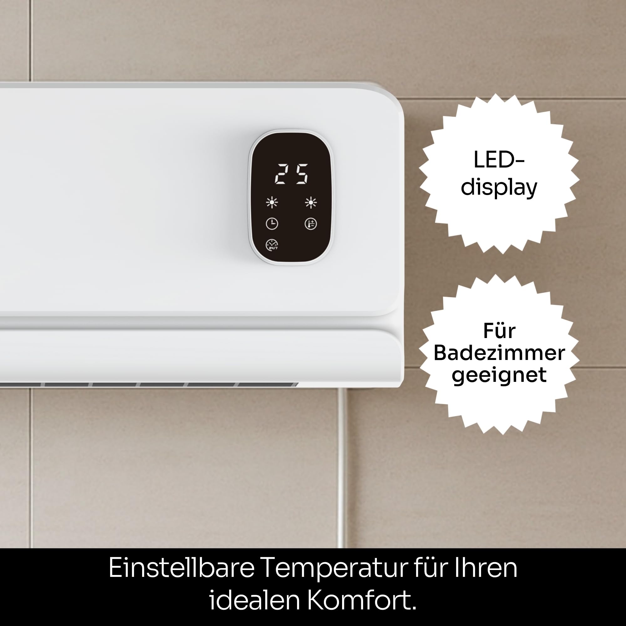Mellerware Homy Wall Wandheizer, energiesparend, Keramik, 2000 W, Timer, 2 Temperaturstufen, LED-Display, Fernbedienung, Überhitzungsschutz