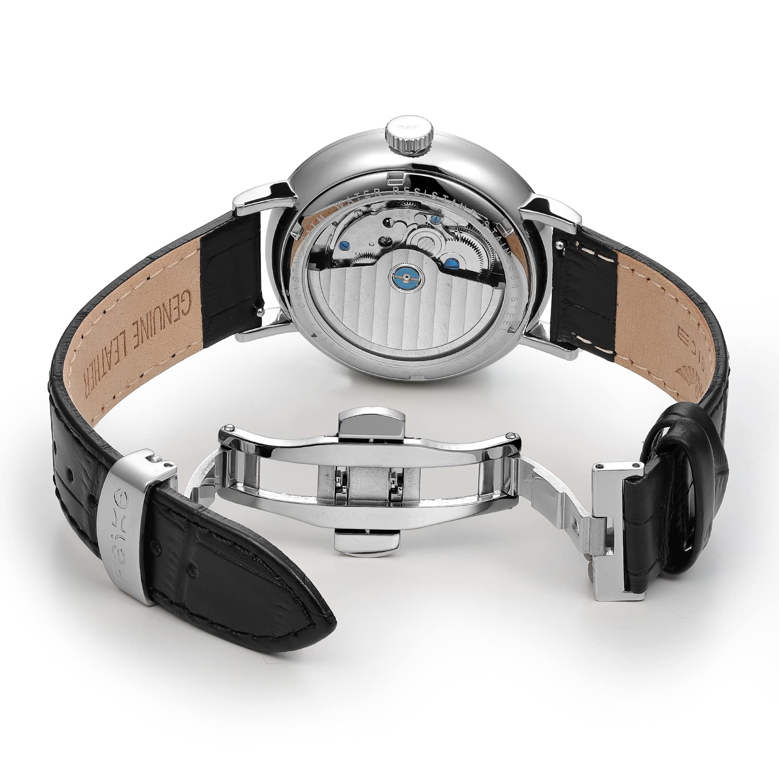 FEICE Bauhaus Mechanical Watch Men's Analog Waterproof Automatic Casual Dress Watches with Domed Mirror Leather Bands Date -FM202