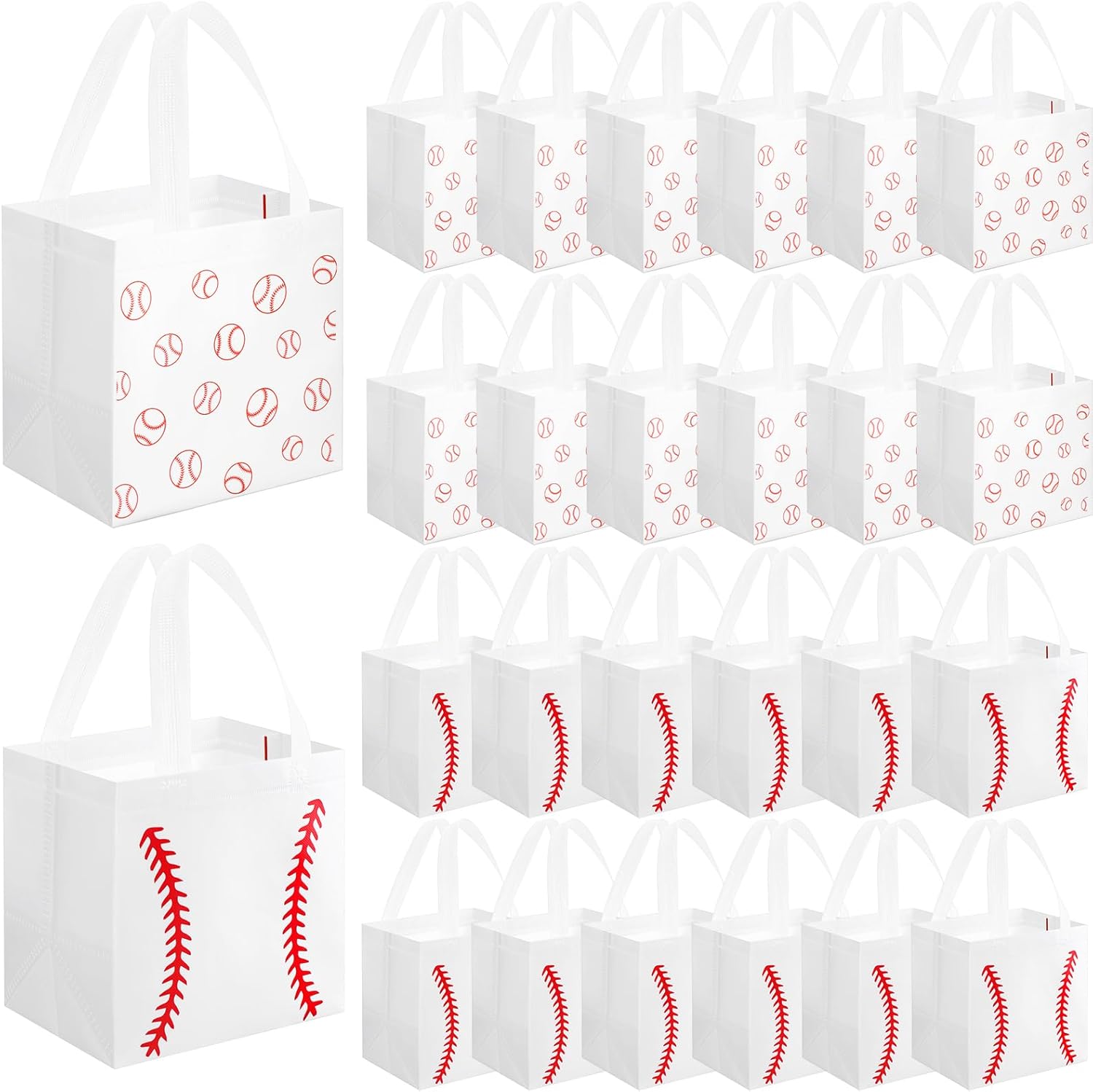 Sweetude 24 Pcs Baseball Gifts Bags Non-woven Sport Party Favor Bags with Handles 7.9 x 7.9 x 5.9 Inches Ball Themed Goodies Candy Treat Packing for Sports Birthday Baby Shower Party Supplies
