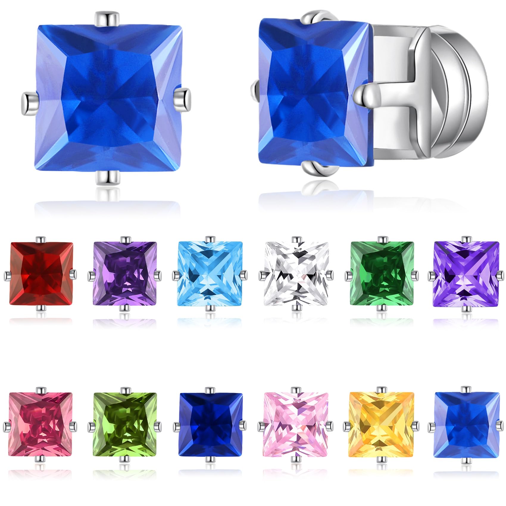 Spiritlele 12 Pairs Birthstone Magnetic Earrings Set Cubic Zirconia Clip on Non Piercing Fake Stud Earrings Birthday Gifts Unisex