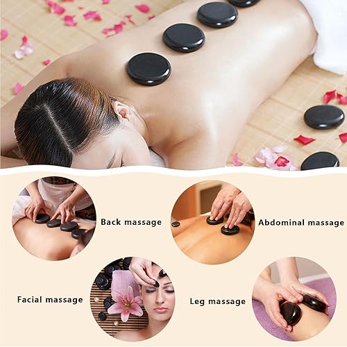 Miniatura 7 de MINGJISHIYE Piedras calientes para masaje, calentador de piedras de masaje de basalto, kit de masaje de piedras calientes de 18 piezas para terapia
