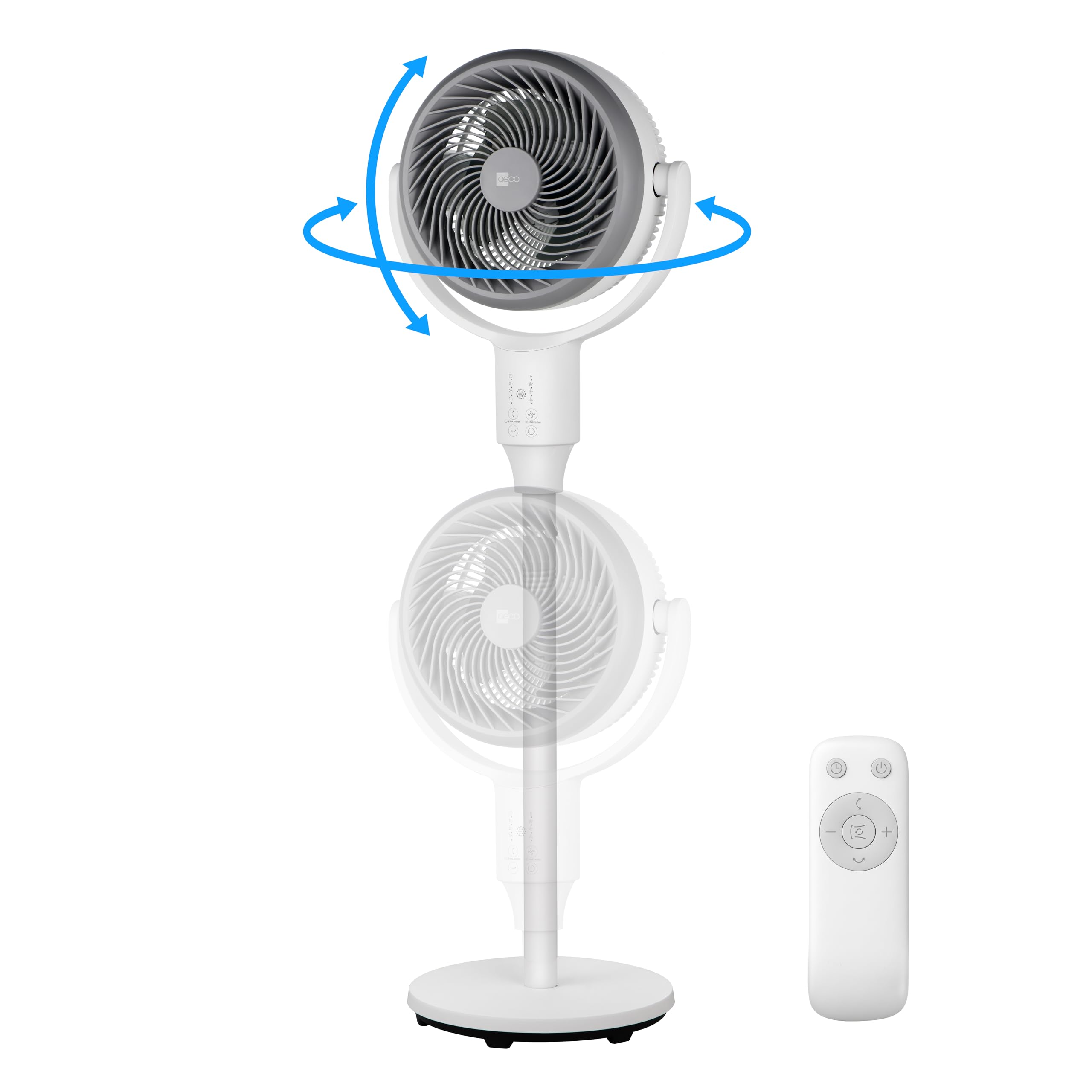 aeco AirX Duo 2in1 Tischventilator & Standventilator mit Fernbedienung | 61-118 cm Höhe | 135° + 85° Omni-Oszillierend | 4 Geschwindigkeit & 6H Timer | Leiser Fan für Schlafzimmer Büro Wohnzimmer