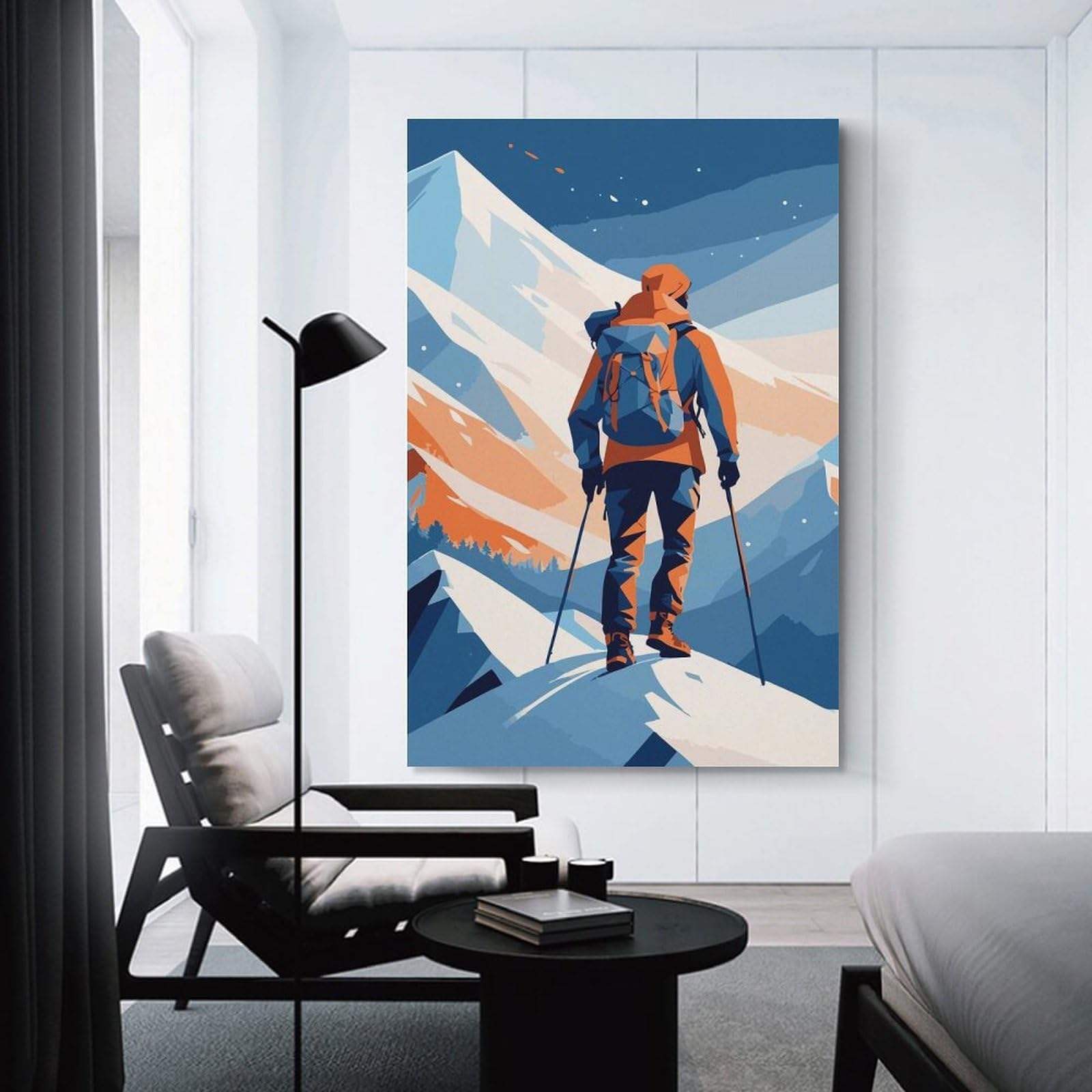 Junmoney Mountain Climber Vector Illustration Canvas Wall Picture, 12x18inch(30x45cm), for Wall Displays, Bedrooms Or Room Updates, Wall Decor Suited to Curated Displays